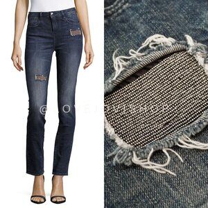 Brockenbow 'Irina' High Waist Jeans | Metallic Seed Beaded Patch Denim Grail